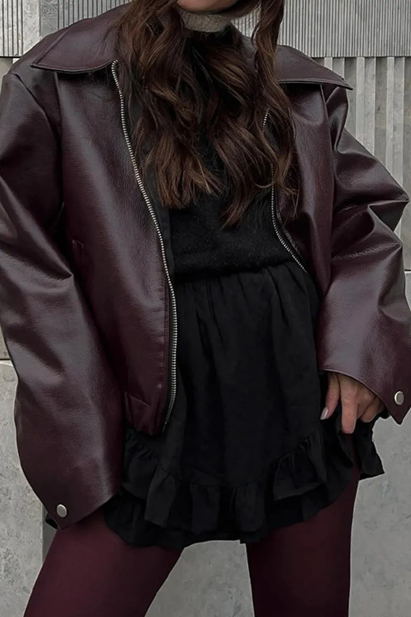 HCR1174 Cropped Faux Leather Jacket Outerwear