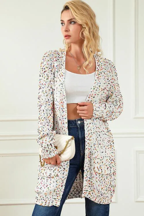 Heathered Open Front Long Knitted Cardigan