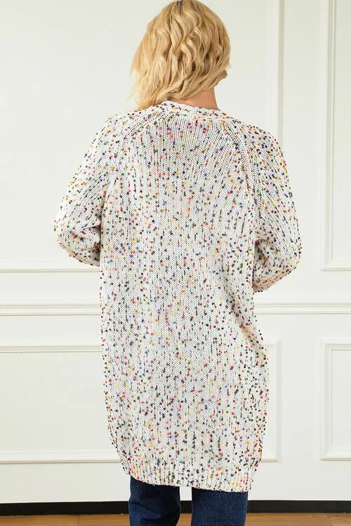 Heathered Open Front Long Knitted Cardigan