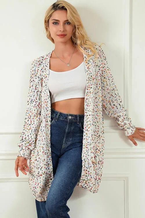 Heathered Open Front Long Knitted Cardigan