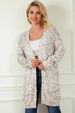 Heathered Open Front Long Knitted Cardigan