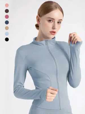 High Quality Women’s Waist Slimming Training Top – Stand Collar, Full Zipper, Long Sleeve Yoga & Fitness Shirt