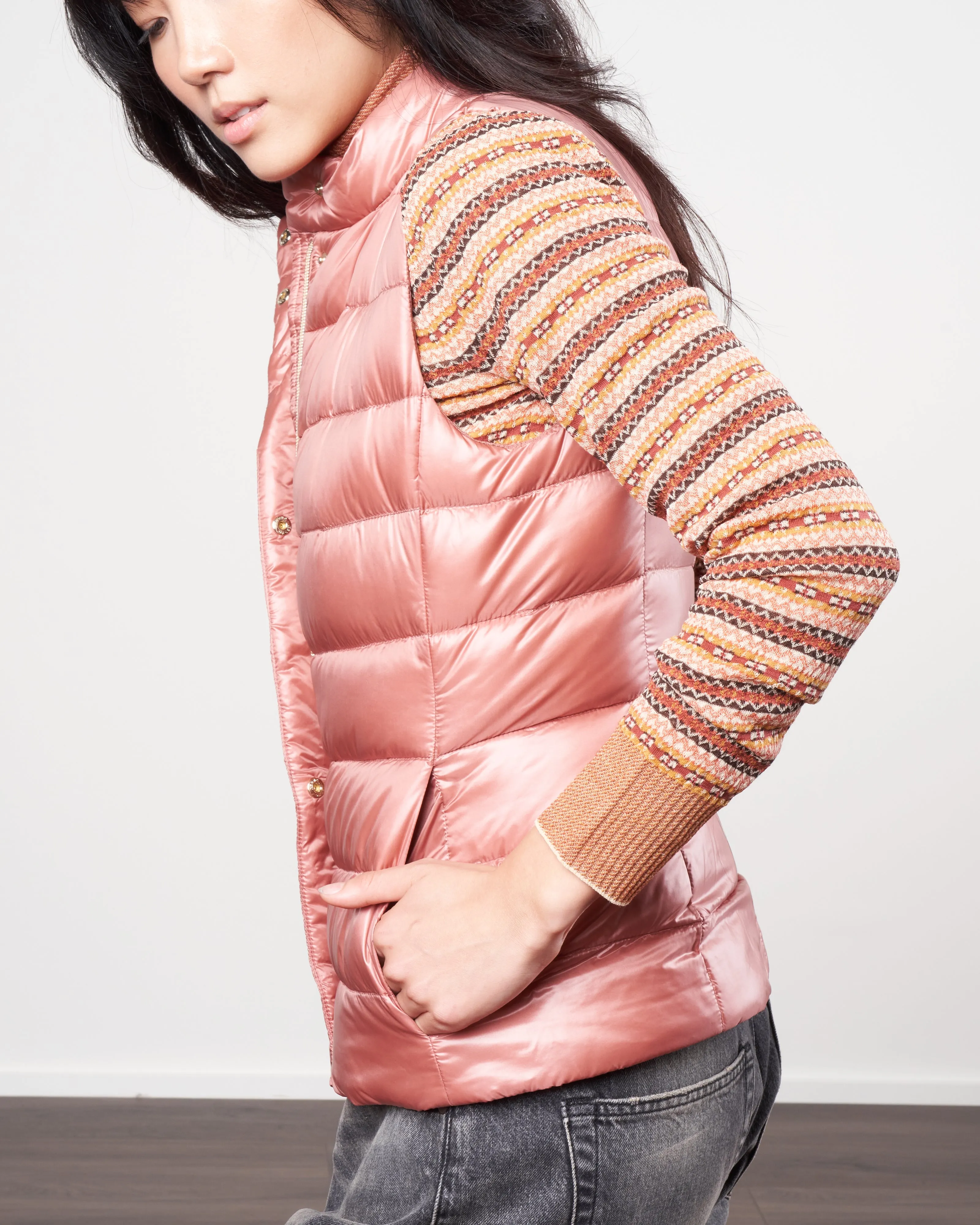 iconico nylon ultralight short vest - rosa