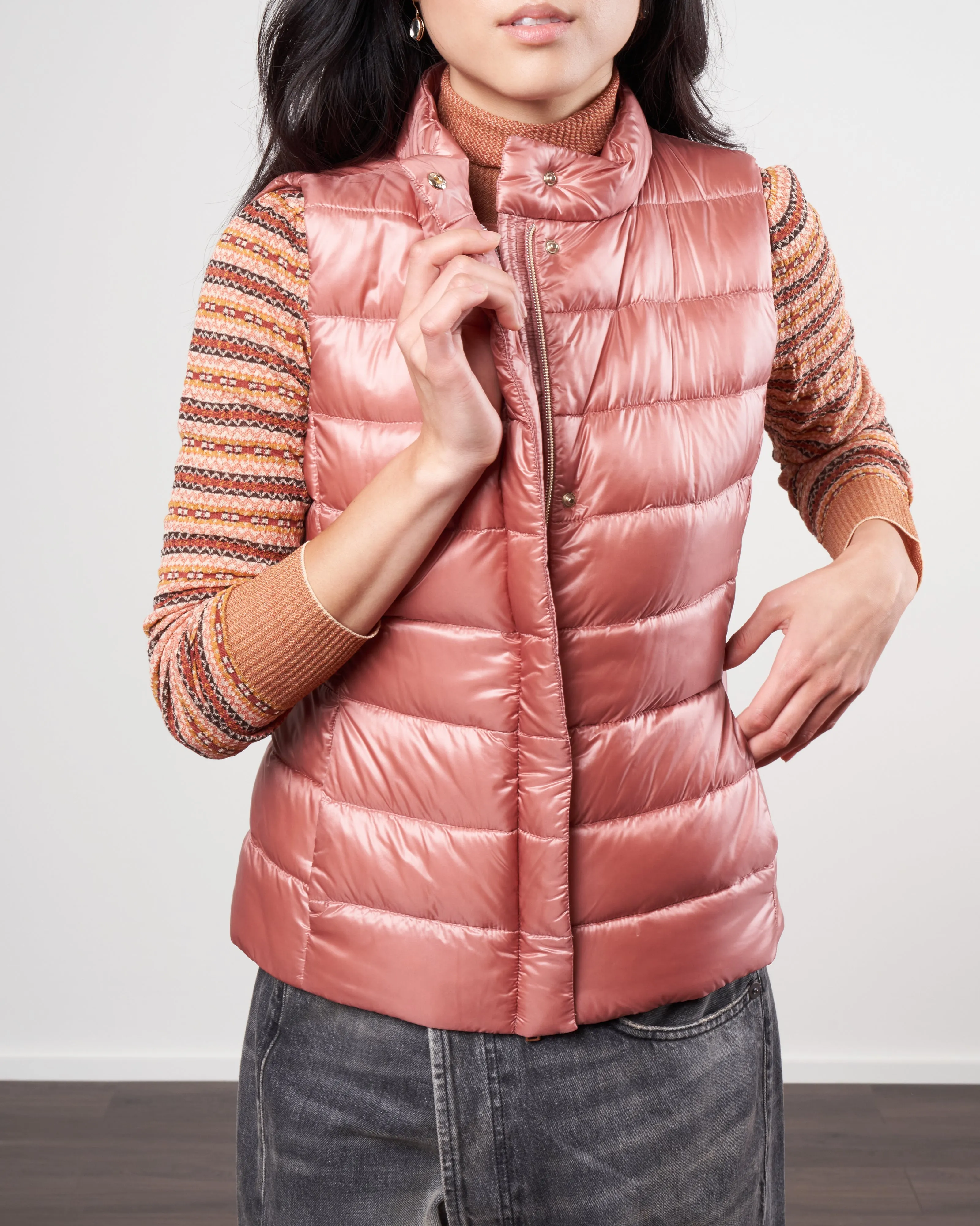 iconico nylon ultralight short vest - rosa