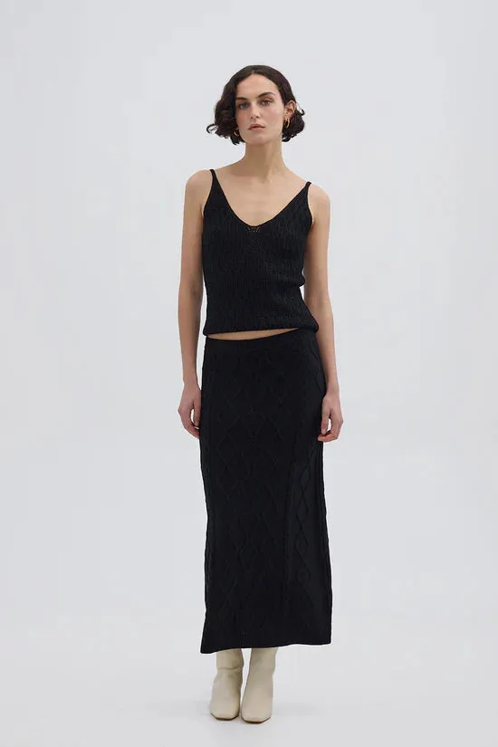 IRIS & WOOL - Heart Cable Maxi Skirt BLACK