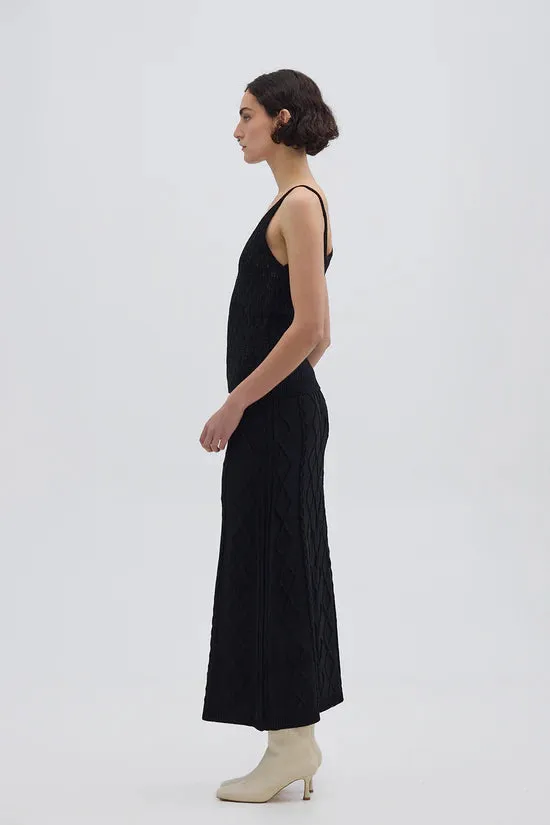 IRIS & WOOL - Heart Cable Maxi Skirt BLACK
