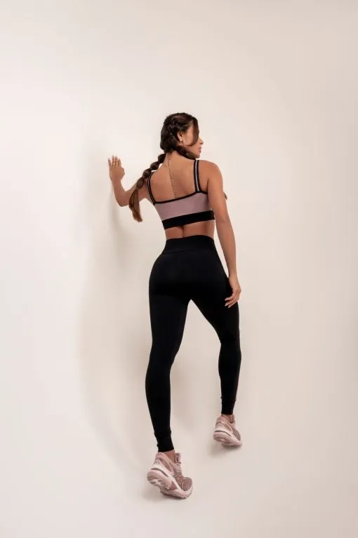 Jasmin Bra and Leggings Set - Preto & Kobi Pink | Fitnessee