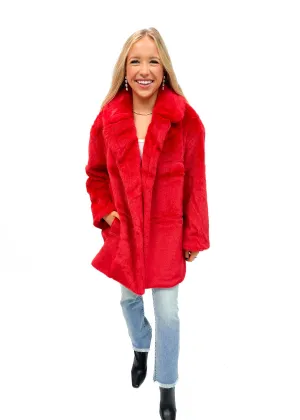 Jayley Faux Fur Duchess Midi Coat - Red