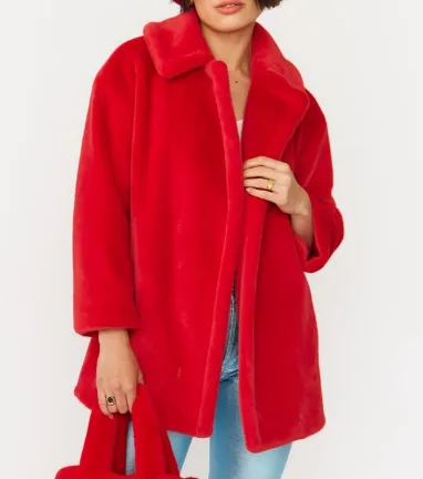 Jayley Faux Fur Duchess Midi Coat - Red