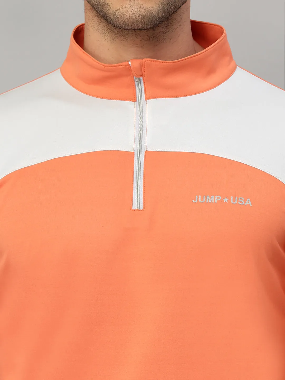 JUMP USA Outdoor Men Coral & White Rapid-Dry Solid T-Shirts