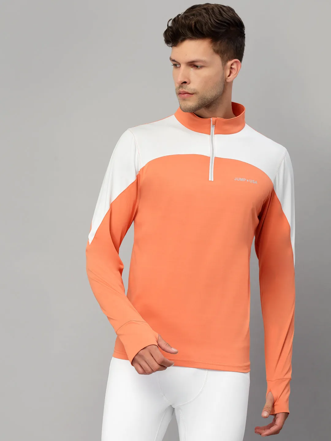 JUMP USA Outdoor Men Coral & White Rapid-Dry Solid T-Shirts