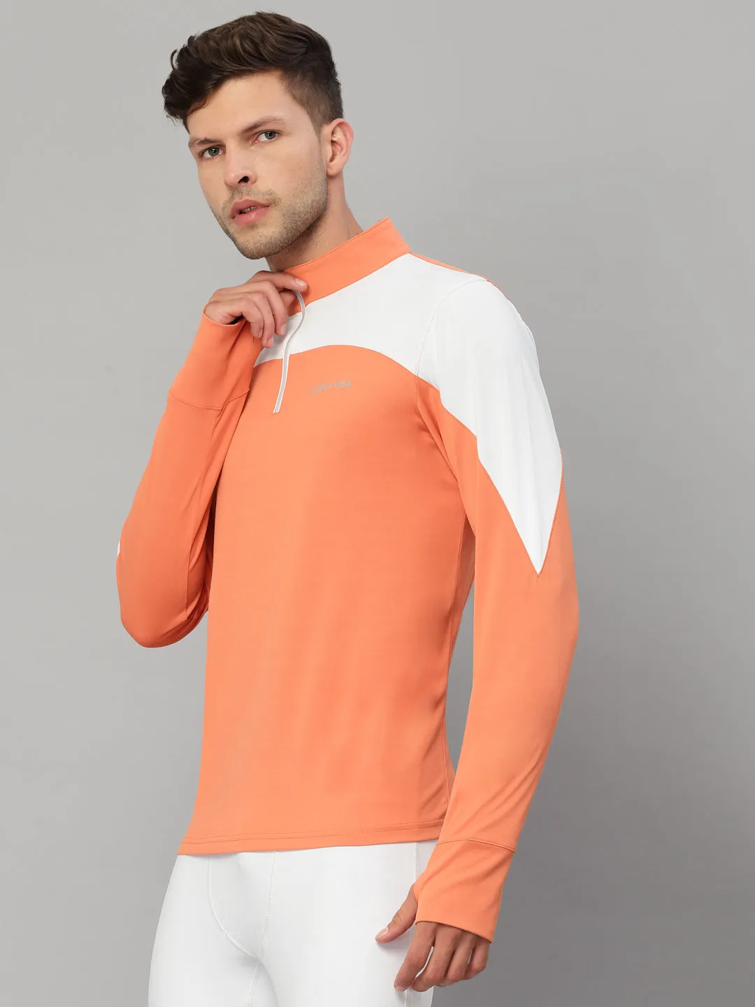 JUMP USA Outdoor Men Coral & White Rapid-Dry Solid T-Shirts