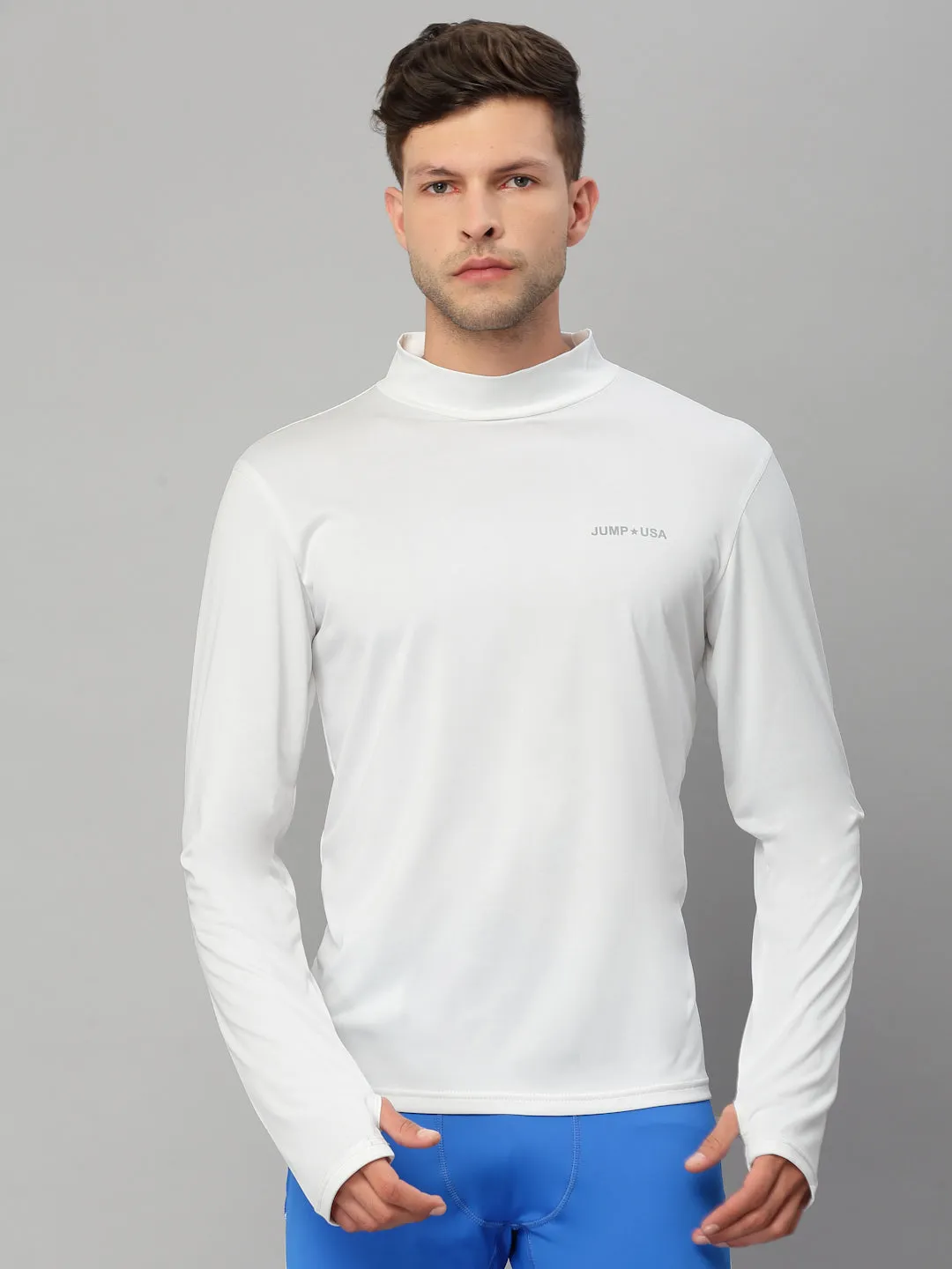 JUMP USA Outdoor Men White Rapid-Dry Solid T-Shirts