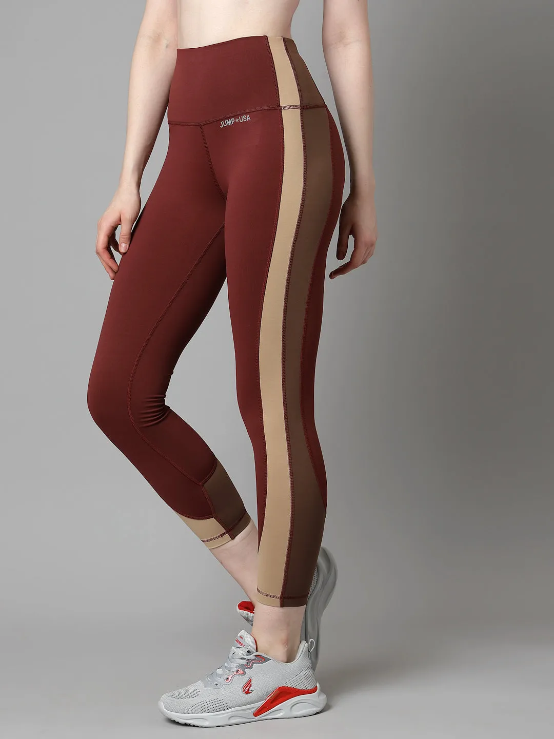 JUMP USA Women Maroon Solid Rapid-Dry Seamless Tights
