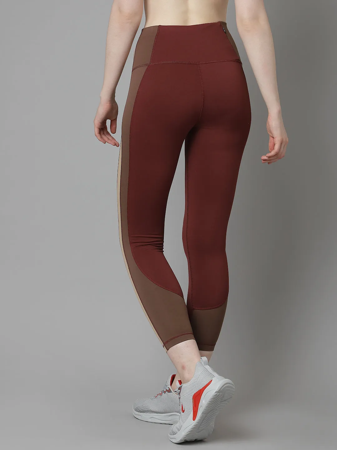JUMP USA Women Maroon Solid Rapid-Dry Seamless Tights