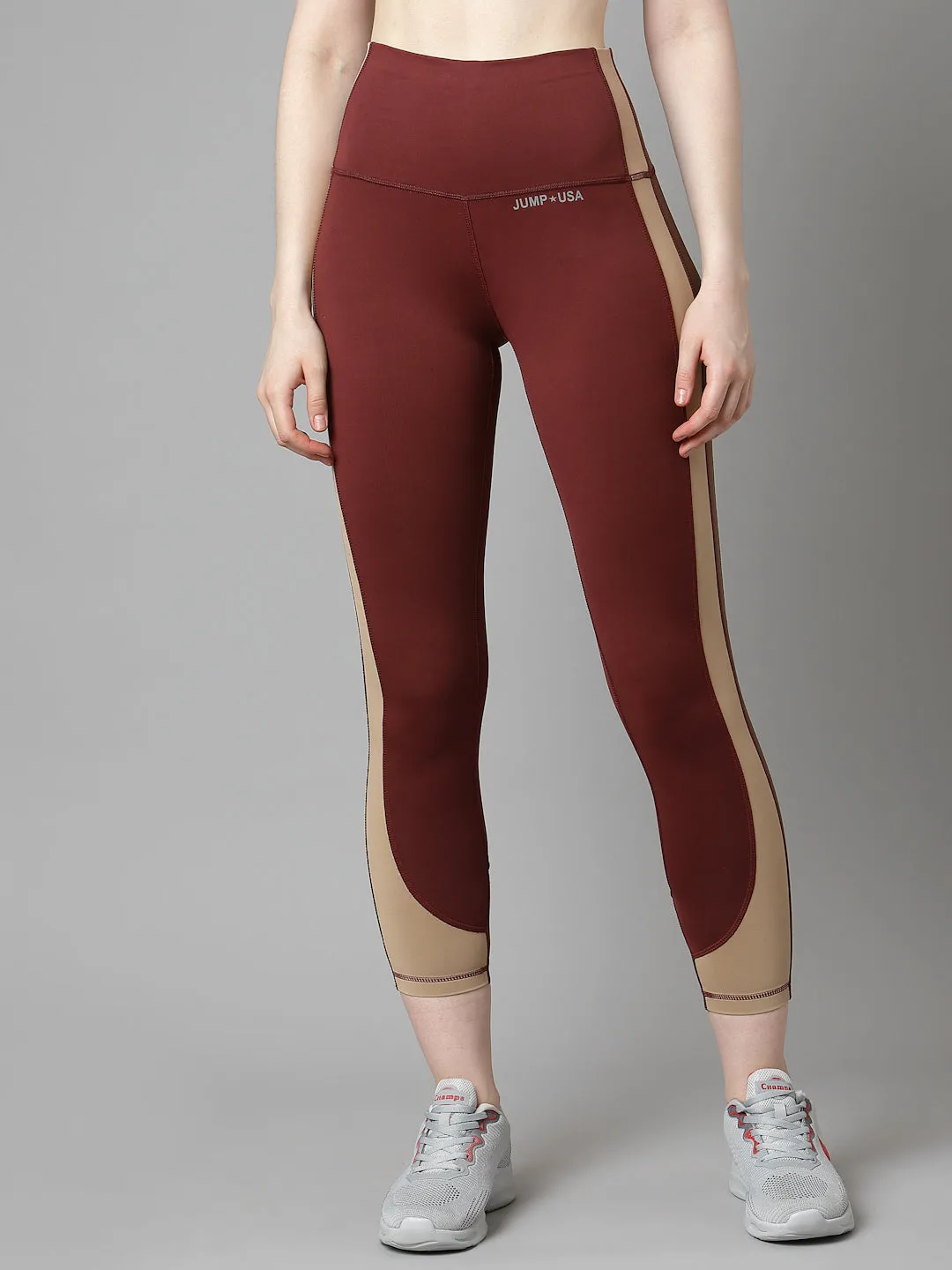 JUMP USA Women Maroon Solid Rapid-Dry Seamless Tights