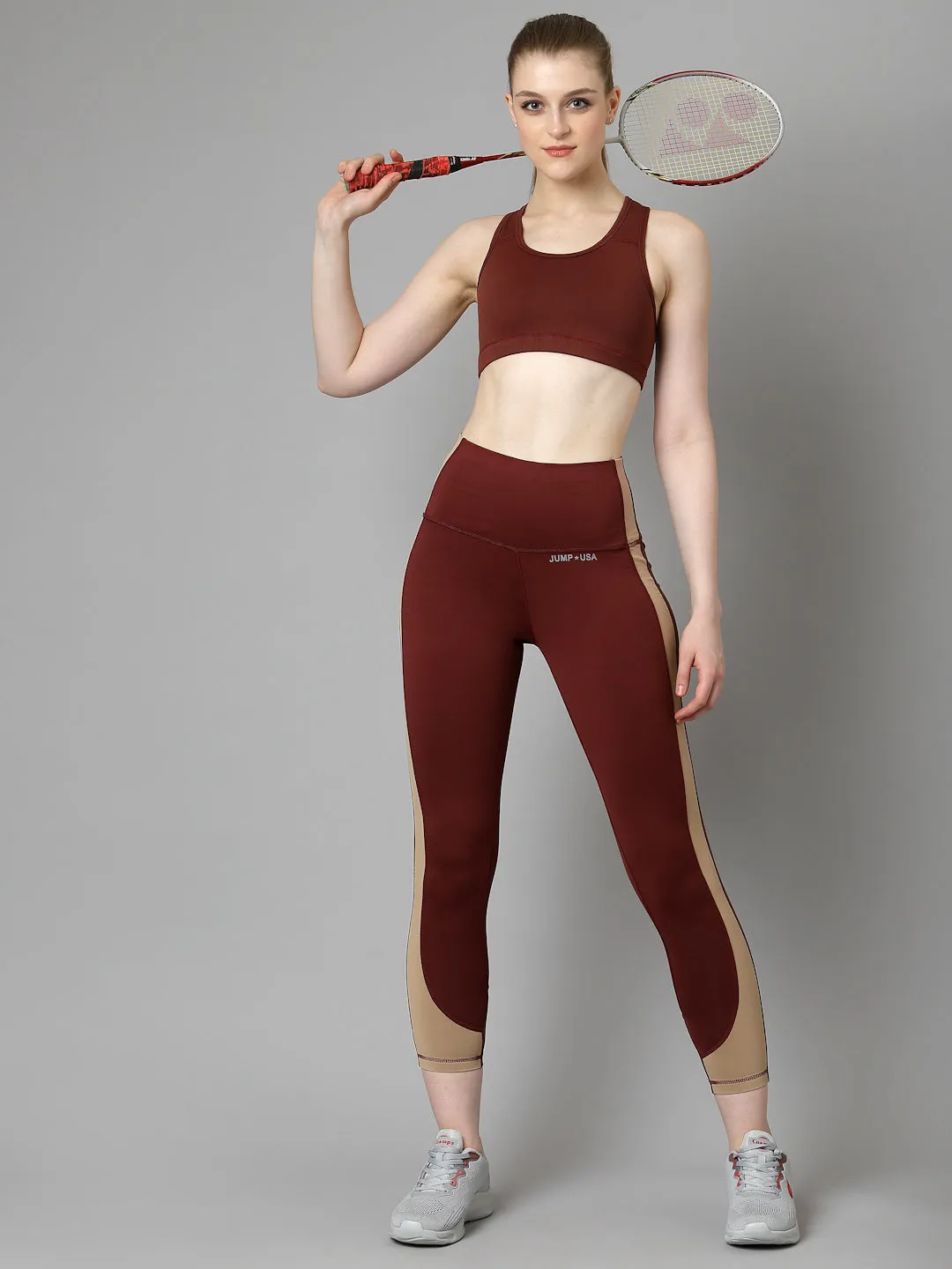 JUMP USA Women Maroon Solid Rapid-Dry Seamless Tights