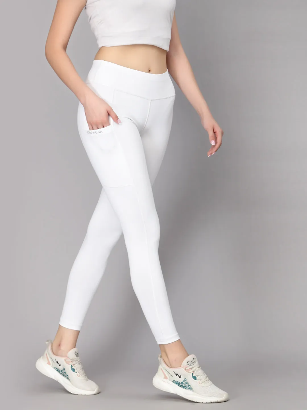 JUMP USA Women White Solid Rapid-Dry Seamless Tights