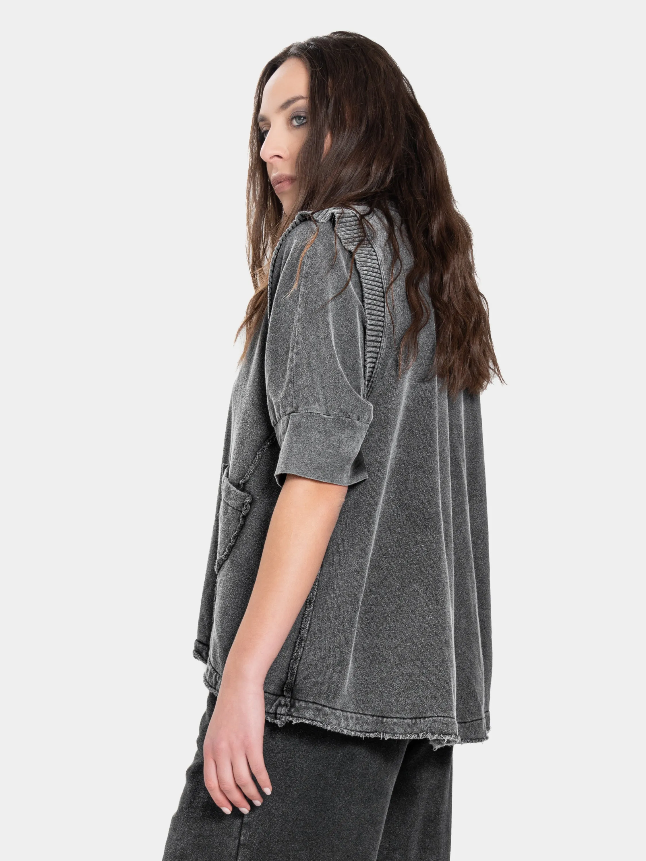 Knit Vest with Topstitched Pockets