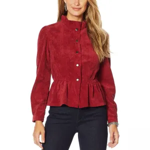 LaBellum by Hillary Scott Women's Ruffle Trim Peplum Corduroy Jacket
