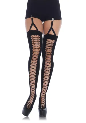 Lace up illusion opaque thigh