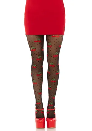 LacyNighty™ Elastane Polkadot Cherry Tights