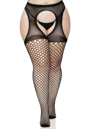 LacyNighty™ Plus Oval Net Suspender Pantyhose