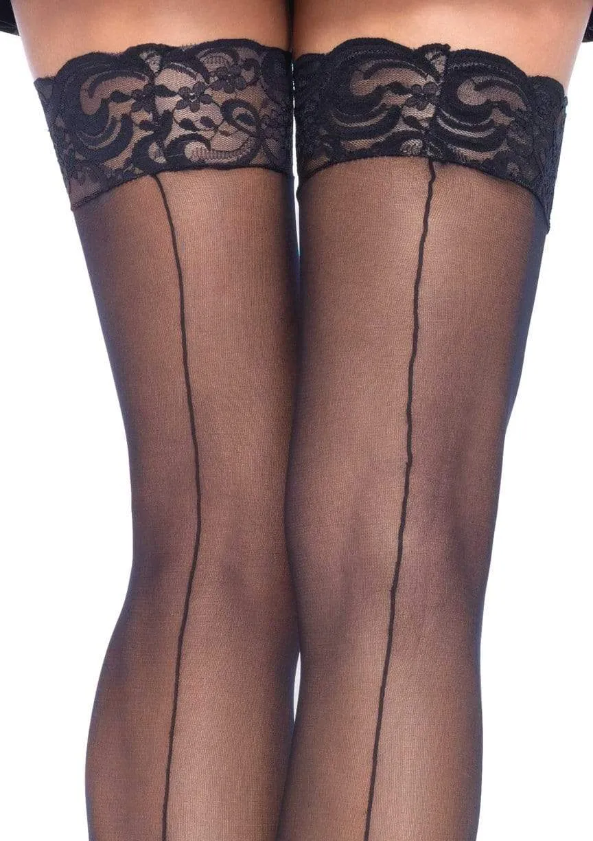 LacyNighty™ Sheer Backseam Stockings with Lace Top