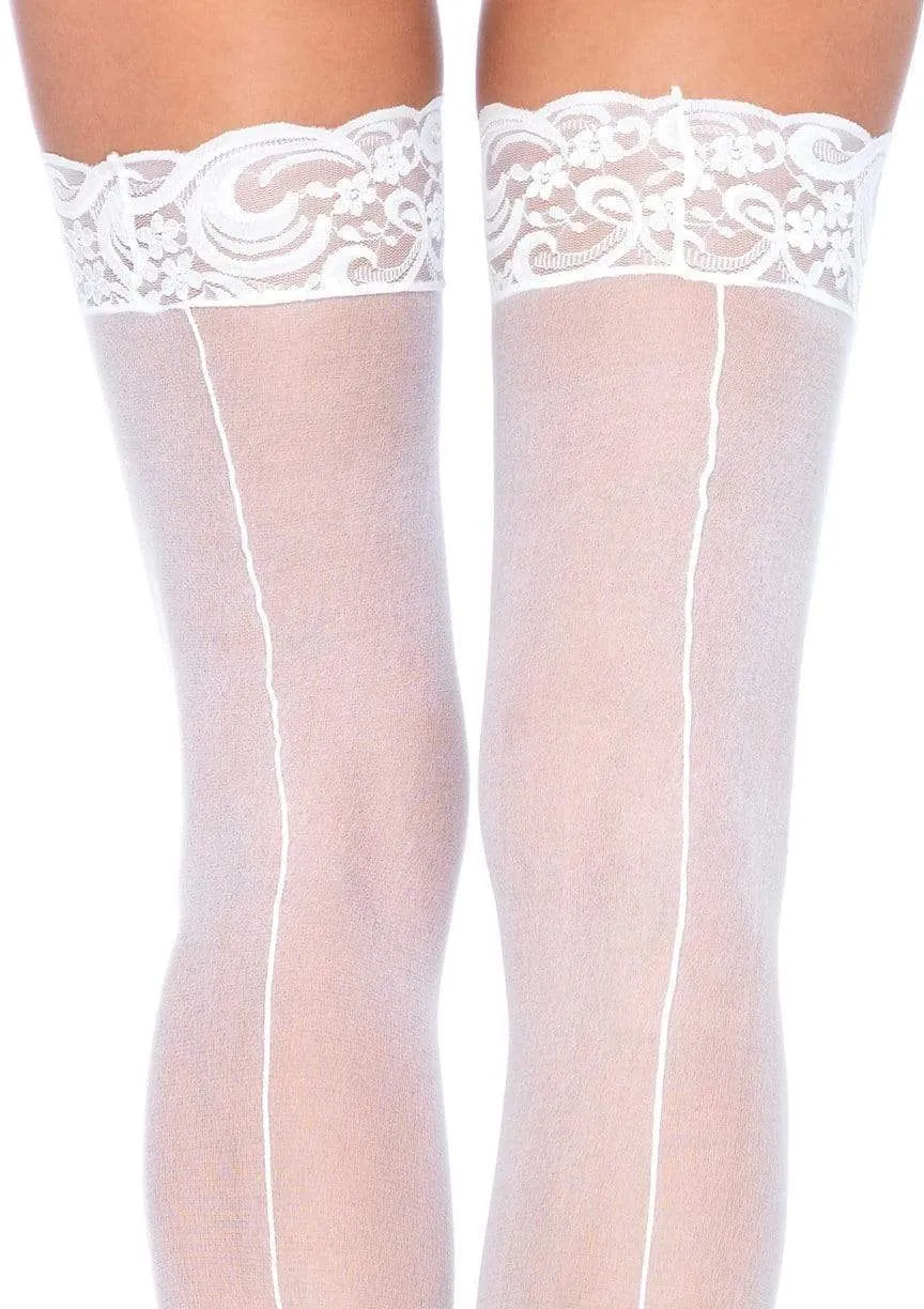 LacyNighty™ Sheer Backseam Stockings with Lace Top