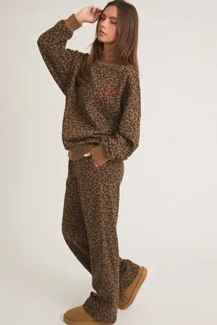 Leopard Bow Sweatshirt Set