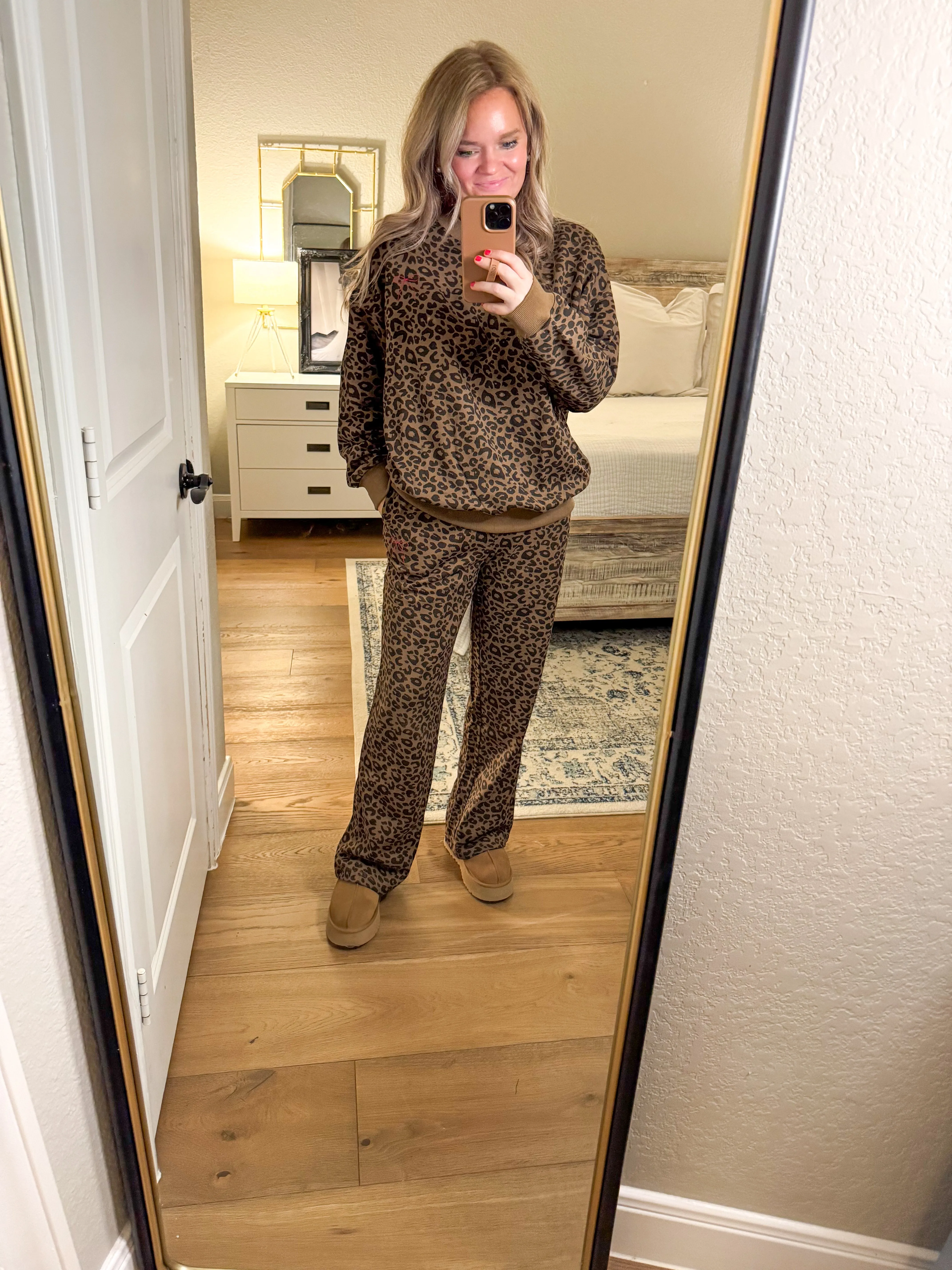 Leopard Bow Sweatshirt Set