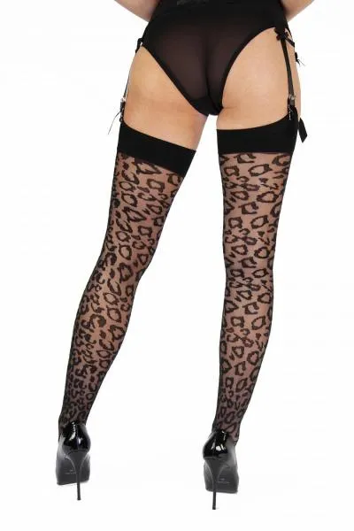 Leopard Knight Stockings - Black/Black -