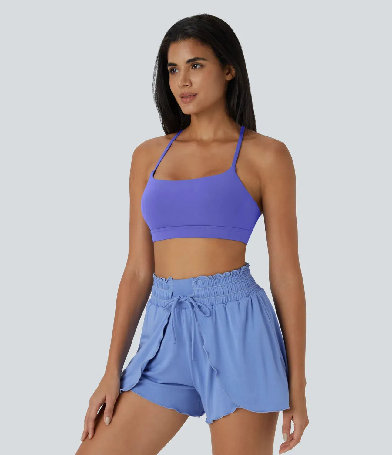Low Support Spaghetti Strap Backless Crisscross Cut-Out Yoga Sports Bra – Lightweight & Stylish