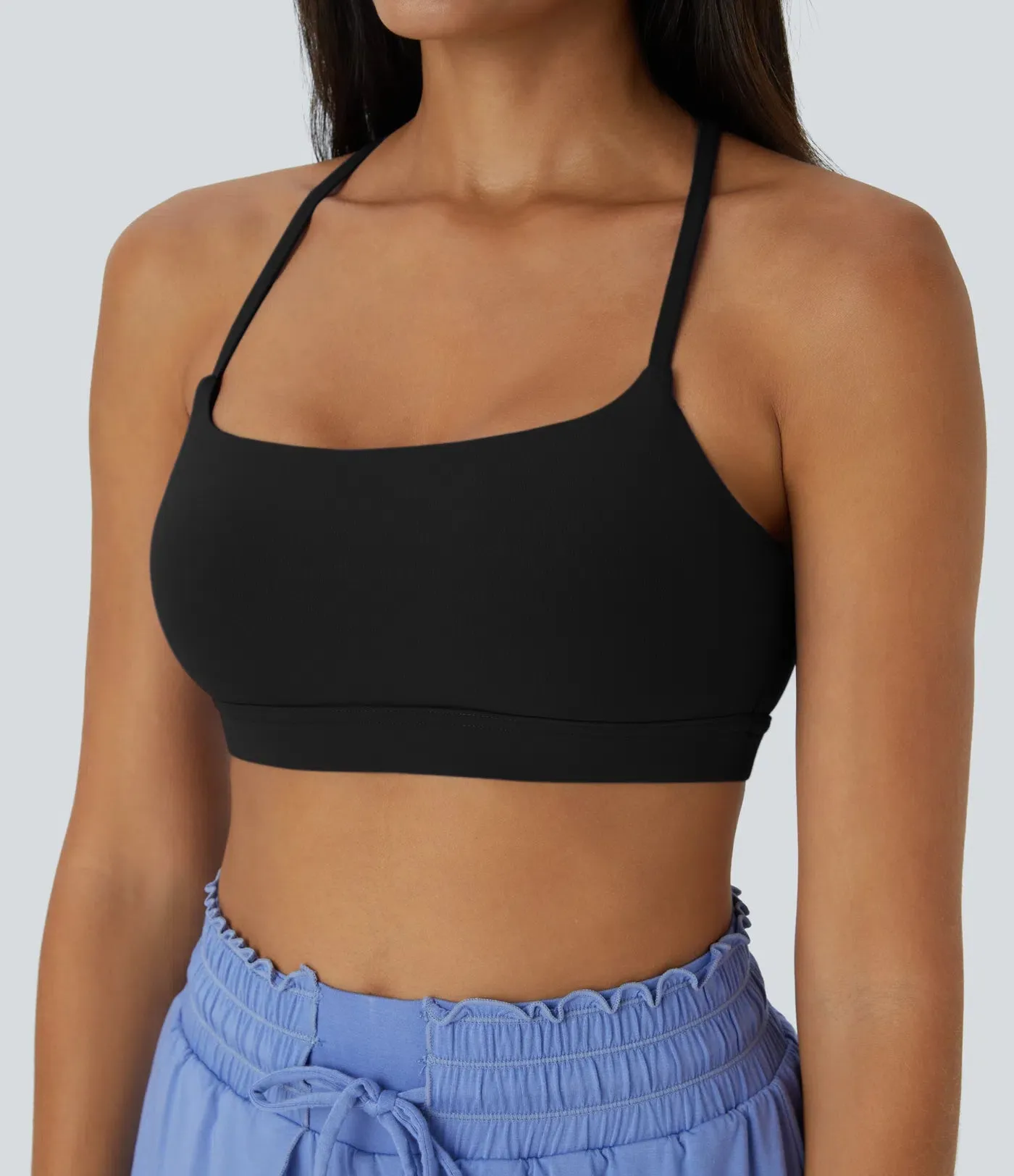 Low Support Spaghetti Strap Backless Crisscross Cut-Out Yoga Sports Bra – Lightweight & Stylish