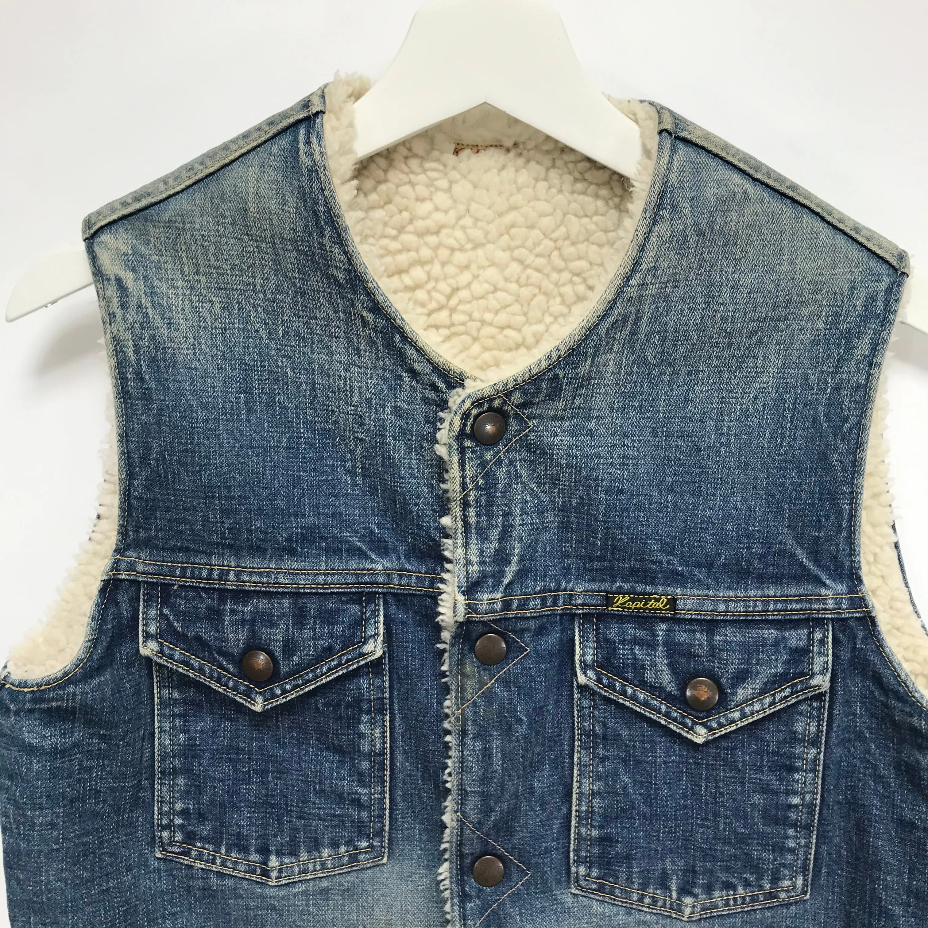 [M] Kapital Okayama Distressed Denim Boa Fleece Vest