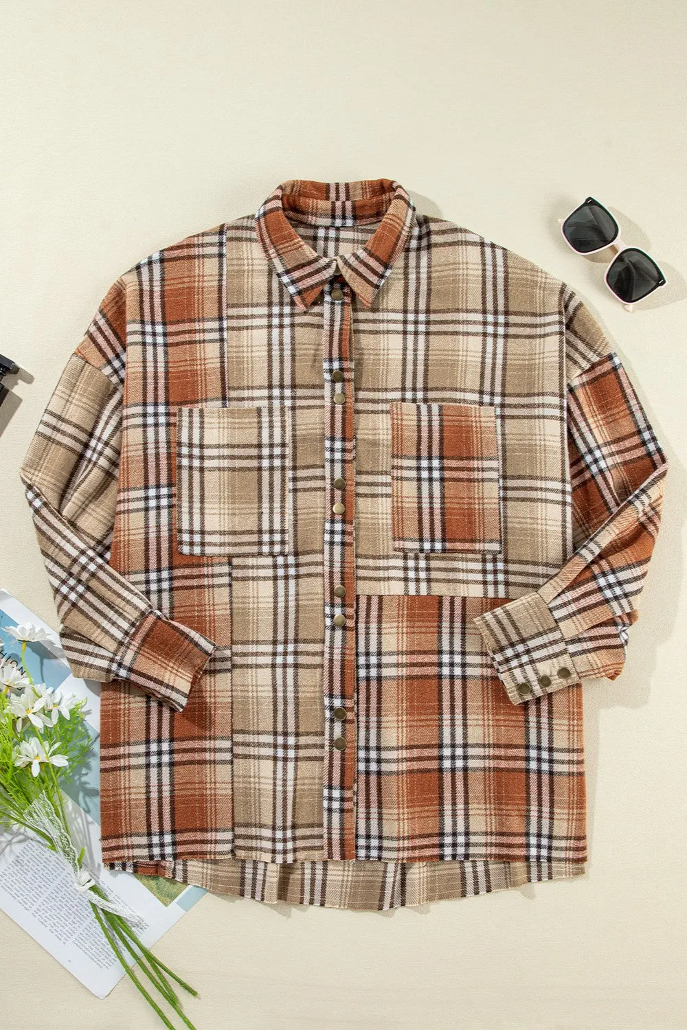 Maple Plaid Snap Down Dropped Shoulder Shacket