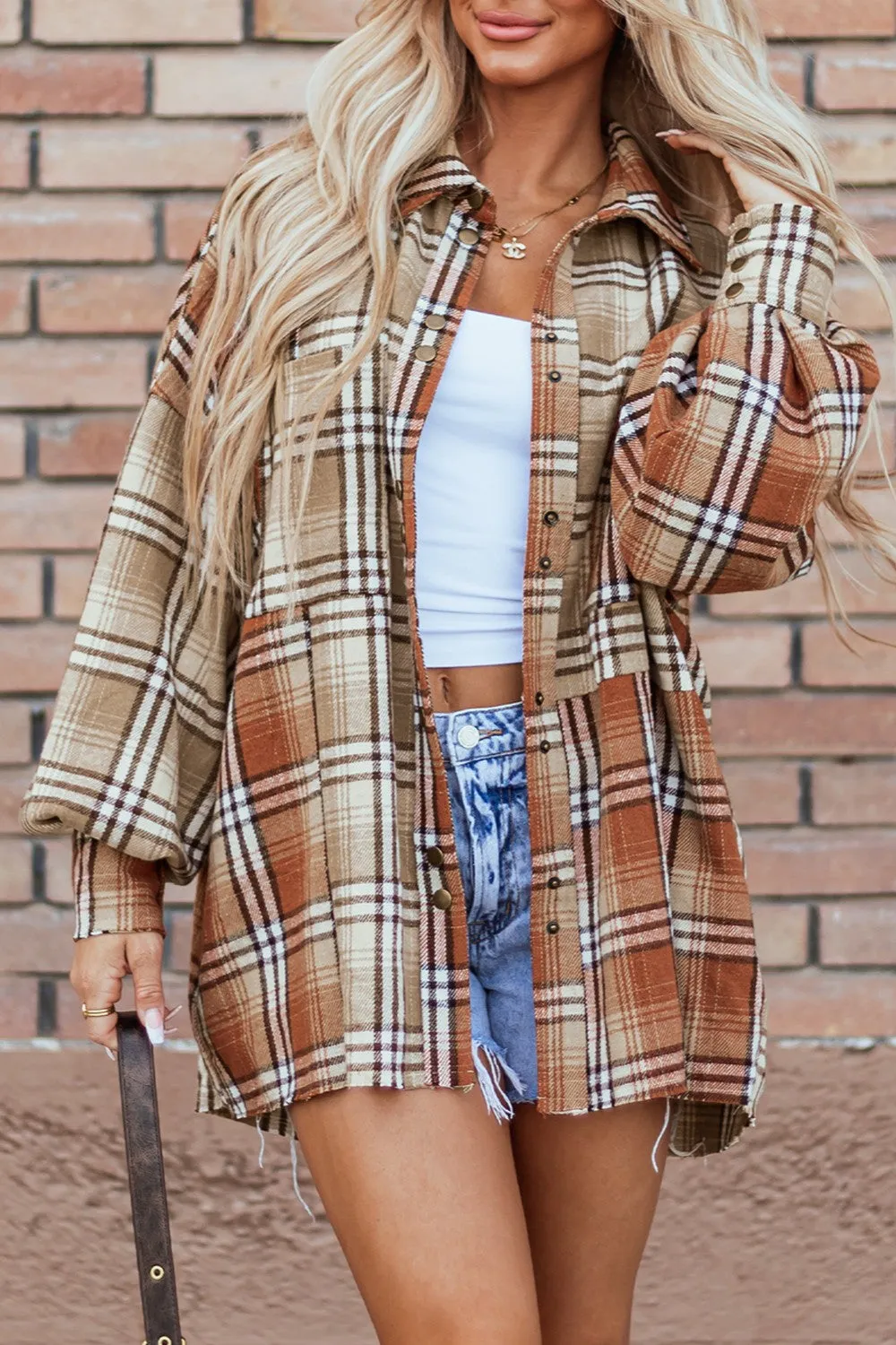 Maple Plaid Snap Down Dropped Shoulder Shacket