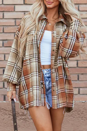 Maple Plaid Snap Down Dropped Shoulder Shacket