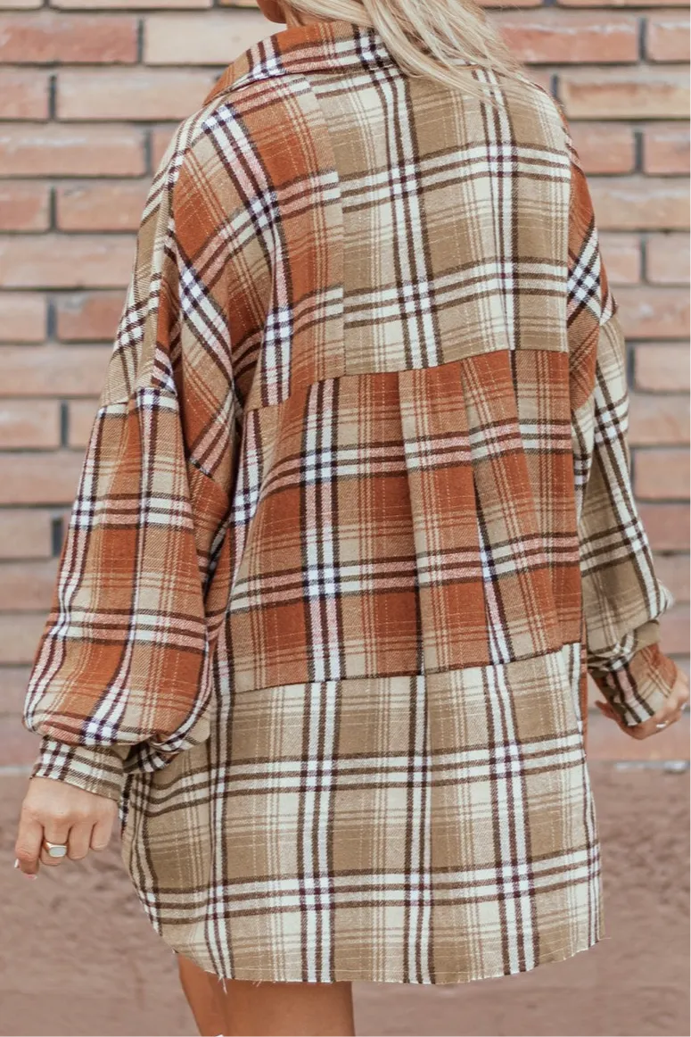 Maple Plaid Snap Down Dropped Shoulder Shacket