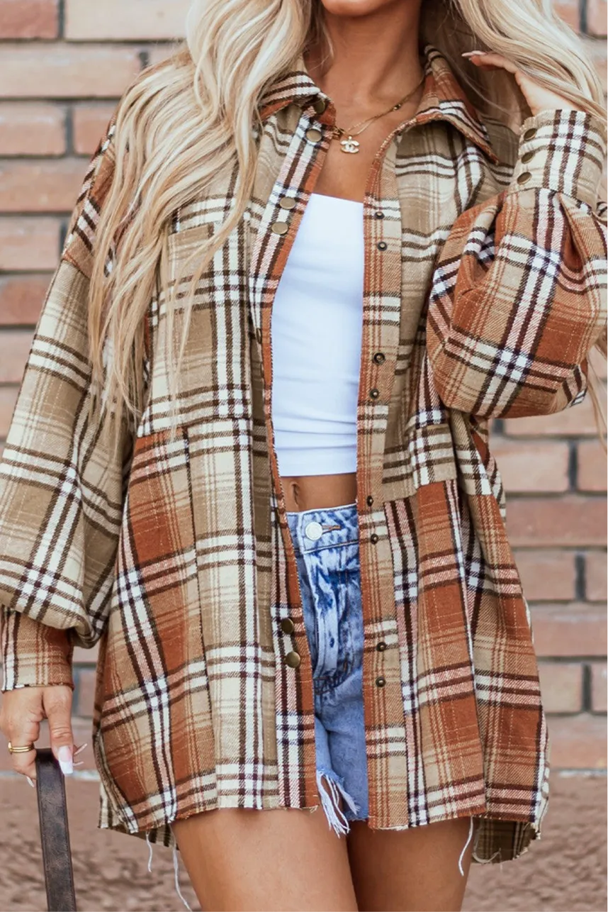Maple Plaid Snap Down Dropped Shoulder Shacket
