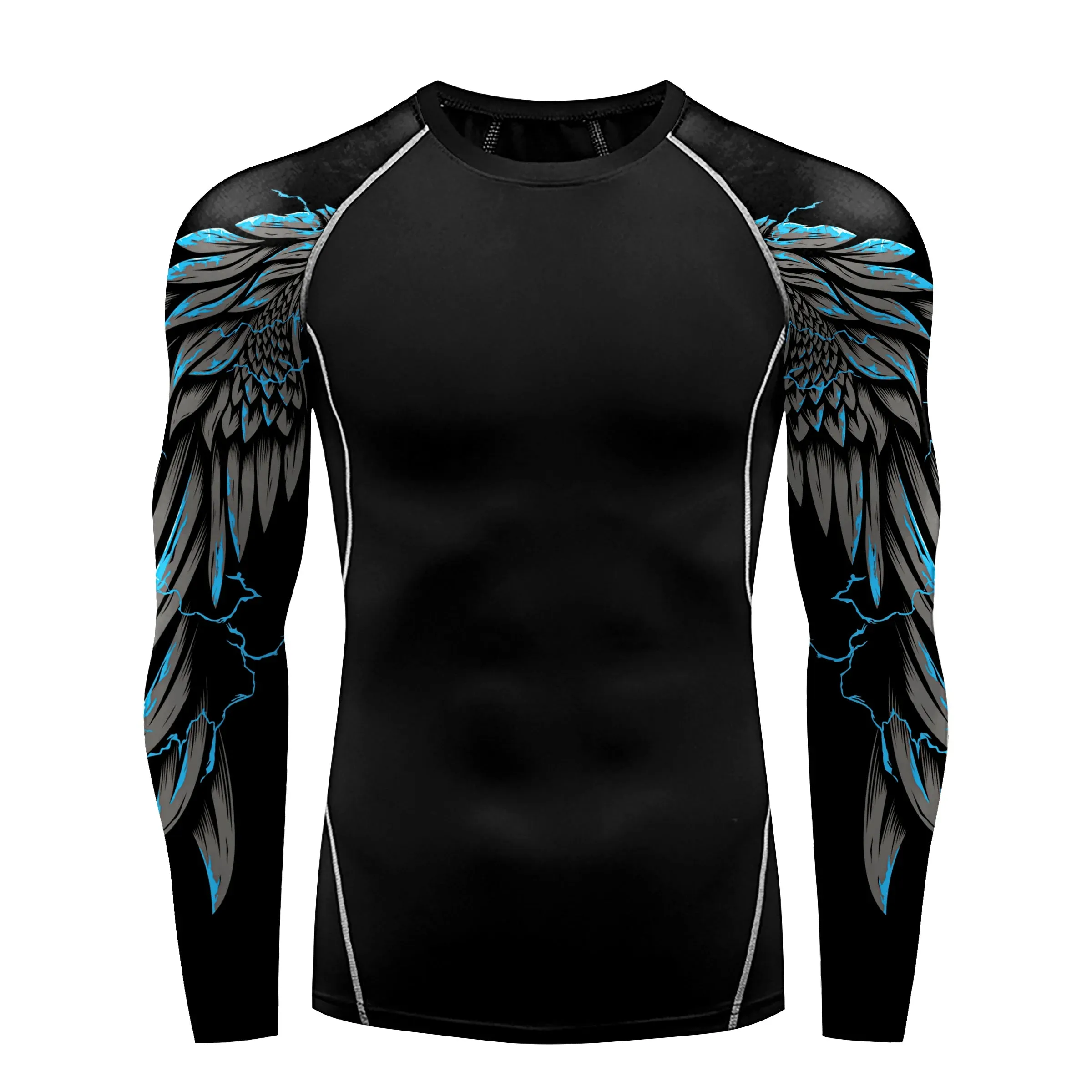 Men's Compression Shirt with Wing Graphics | Long Sleeve Quick-Dry Workout Top