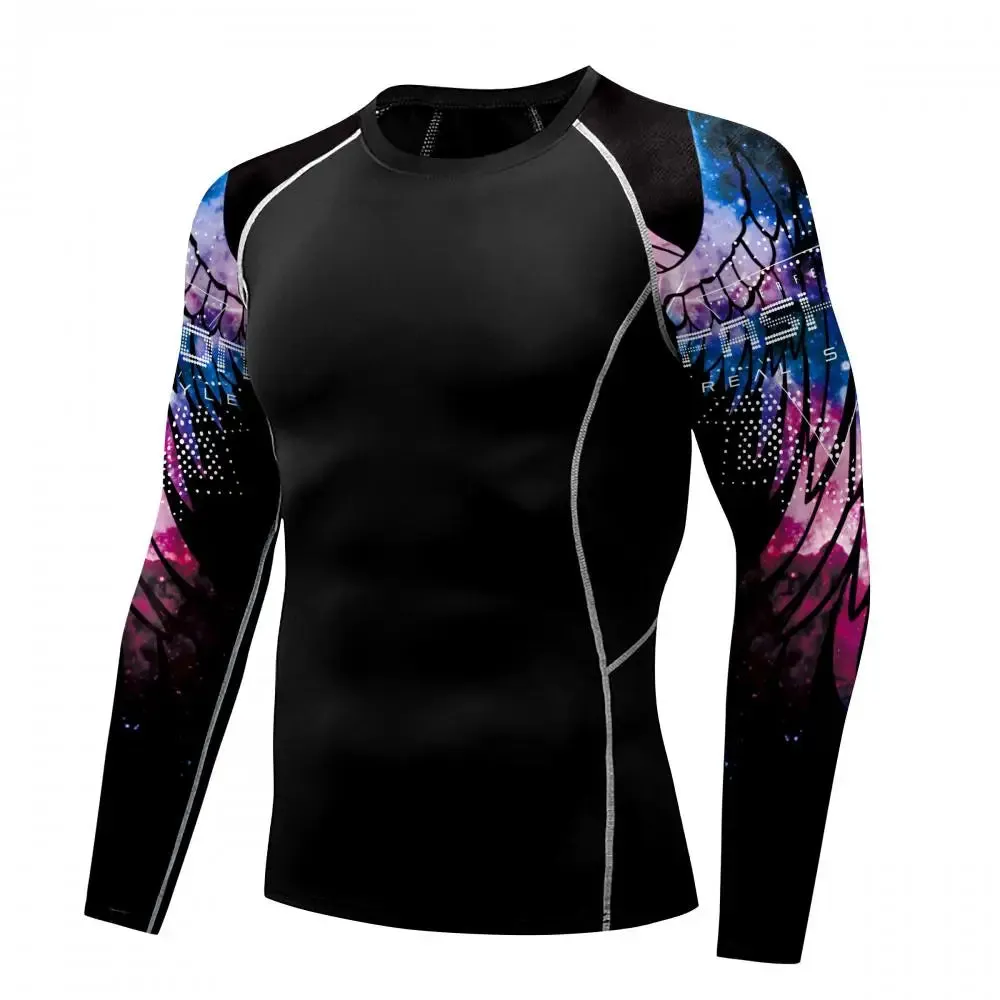 Men's Compression Shirt with Wing Graphics | Long Sleeve Quick-Dry Workout Top