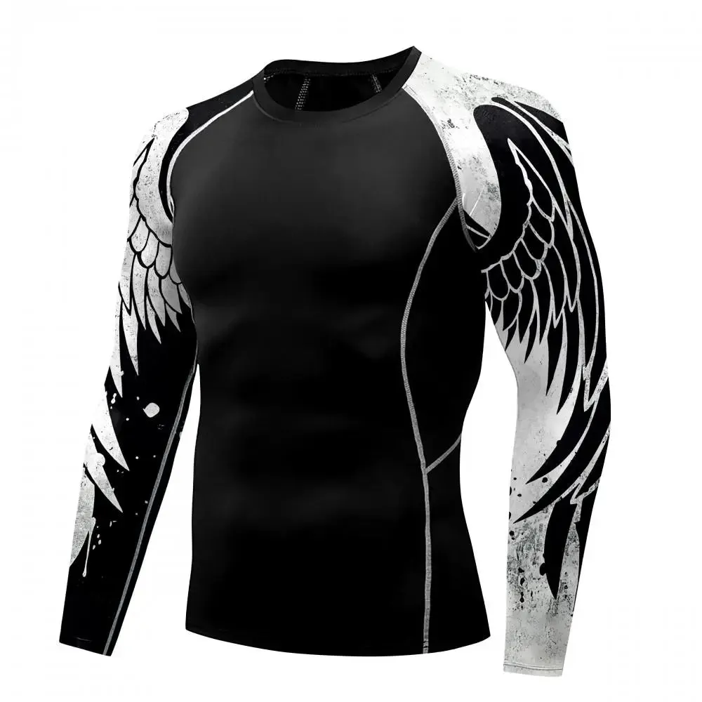 Men's Compression Shirt with Wing Graphics | Long Sleeve Quick-Dry Workout Top