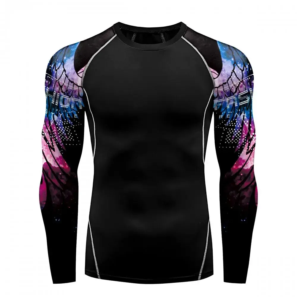 Men's Compression Shirt with Wing Graphics | Long Sleeve Quick-Dry Workout Top