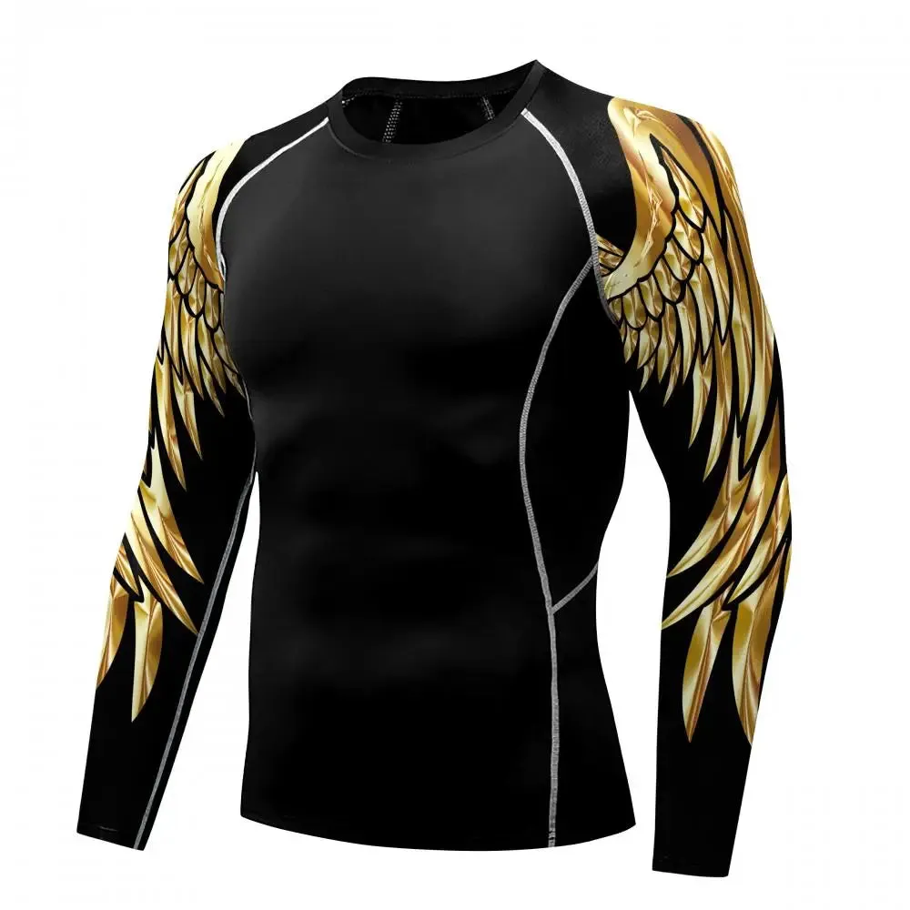 Men's Compression Shirt with Wing Graphics | Long Sleeve Quick-Dry Workout Top