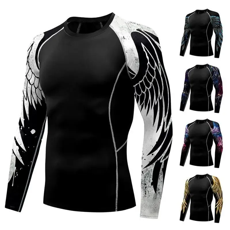 Men's Compression Shirt with Wing Graphics | Long Sleeve Quick-Dry Workout Top