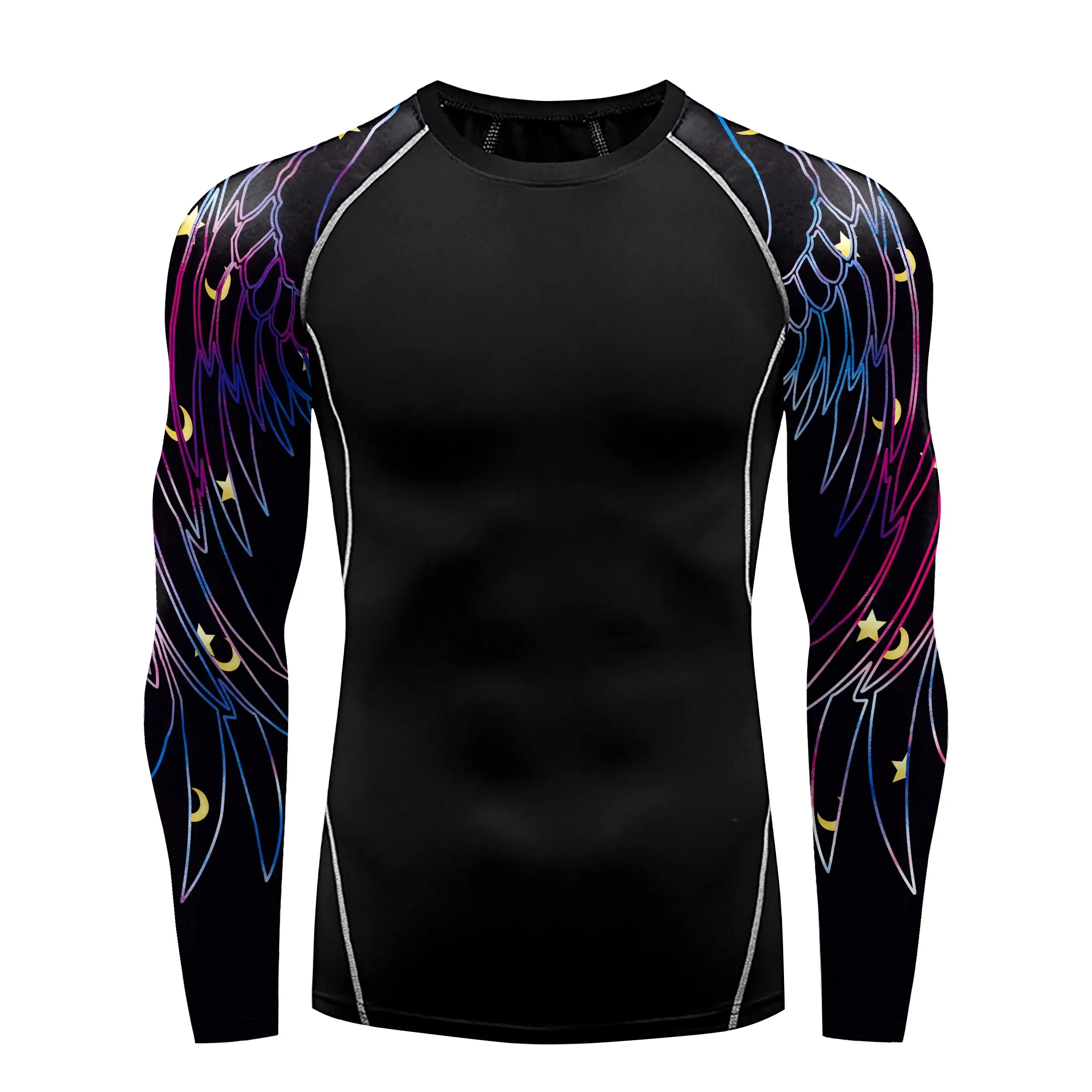 Men's Compression Shirt with Wing Graphics | Long Sleeve Quick-Dry Workout Top