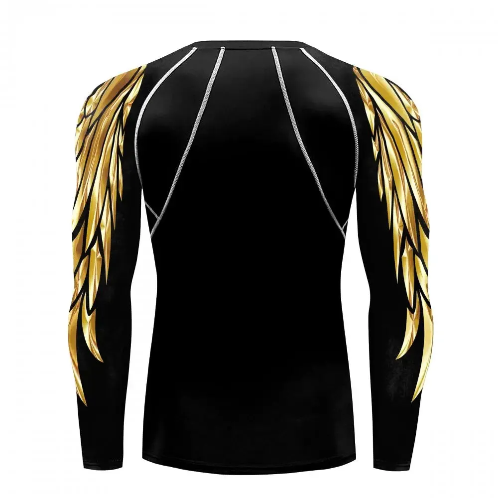 Men's Compression Shirt with Wing Graphics | Long Sleeve Quick-Dry Workout Top