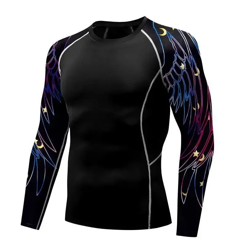 Men's Compression Shirt with Wing Graphics | Long Sleeve Quick-Dry Workout Top