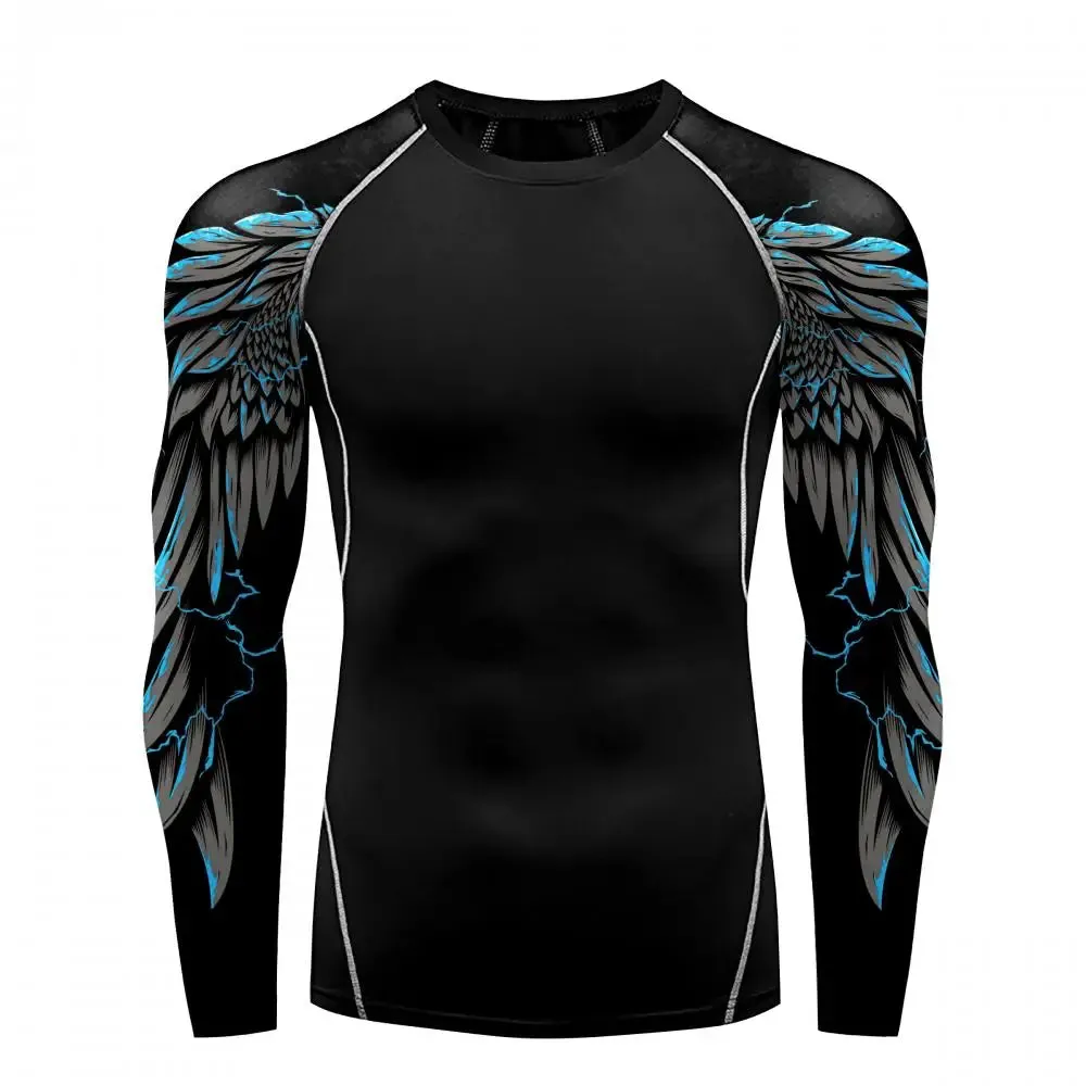 Men's Compression Shirt with Wing Graphics | Long Sleeve Quick-Dry Workout Top